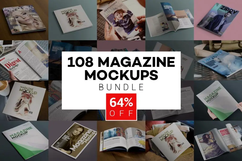 108 Magazine Mockups Bundle
